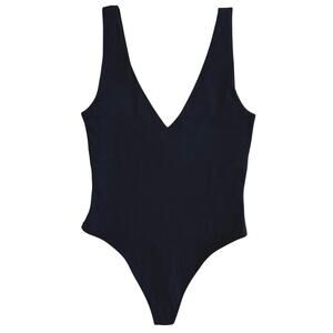 Aritzia Babaton Deep V-Neck Bodysuit Top Sleeveless Stretch Size Small Black